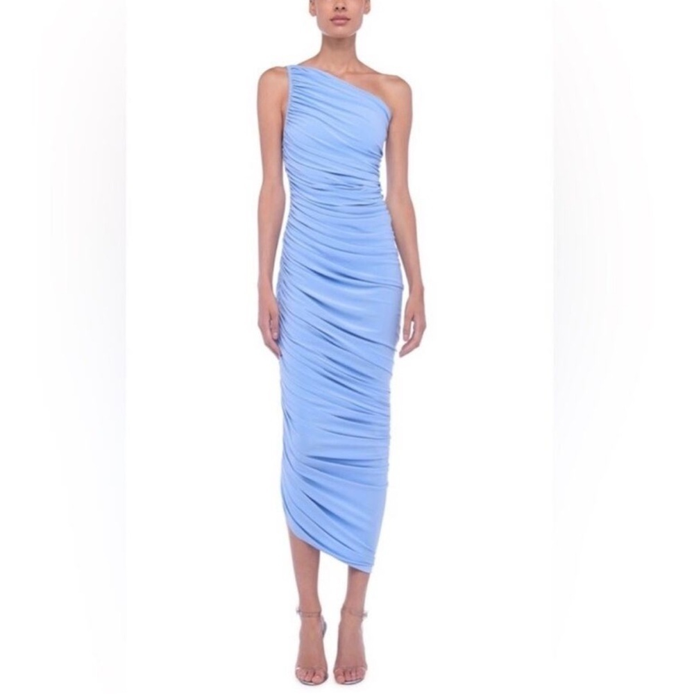 NORMA KAMALI Diana Draped Goddess One Shoulder Dress In Soft Blue